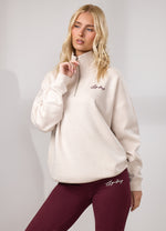 Gym King Script 1/4 Zip Fleece Funnel - Butterscotch Marl/Deep Cherry thumbnail