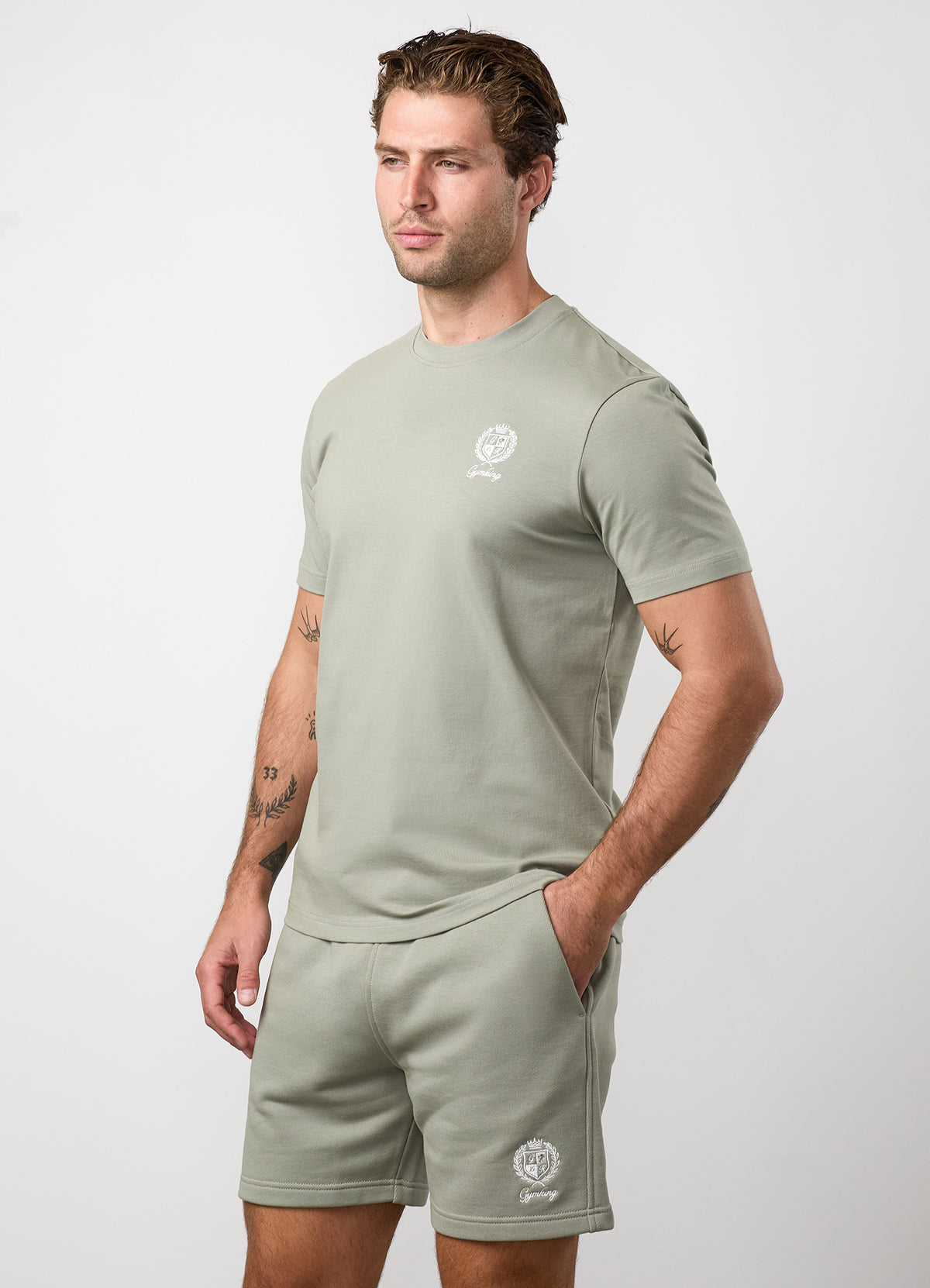 Gym King Heritage Crest Jersey T-Shirt - Soft Khaki