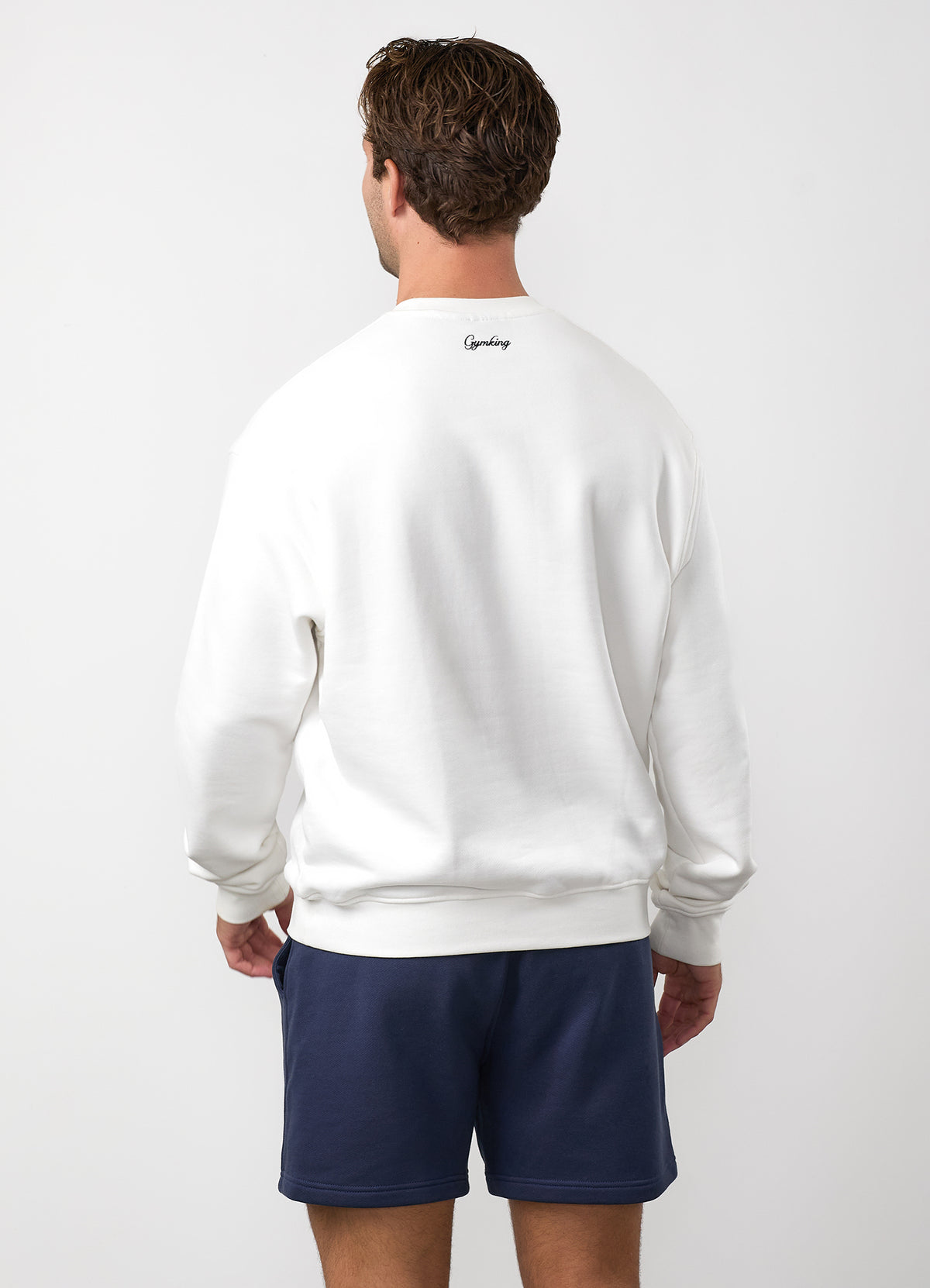 Gym King Heritage Crest Loopback Jumper - Cream/Indigo Blue