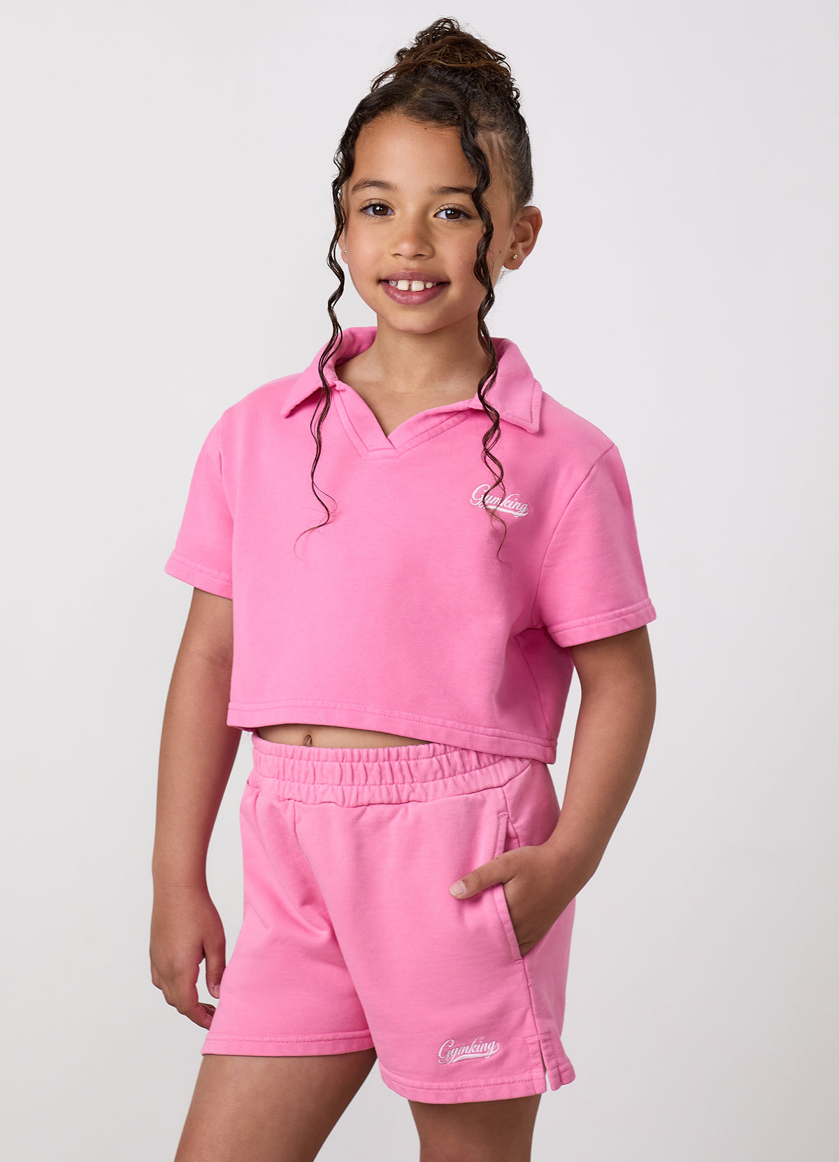 Gym King Older Kids Haze Loopback Collar Top - Washed Pink