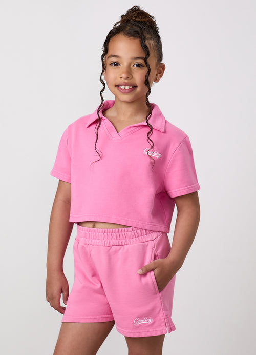 Gym King Older Kids Haze Loopback Collar Top - Washed Pink