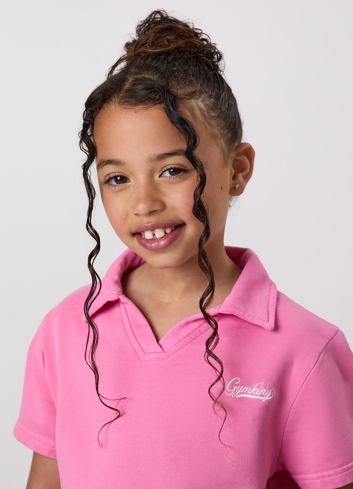 Gym King Older Kids Haze Loopback Collar Top - Washed Pink