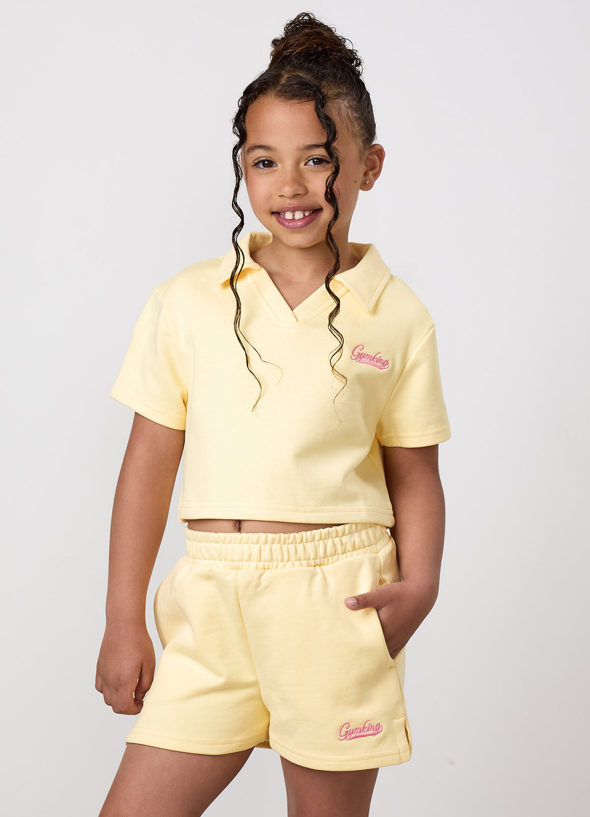 Gym King Older Kids Haze Loopback Collar Top - Butter Yellow