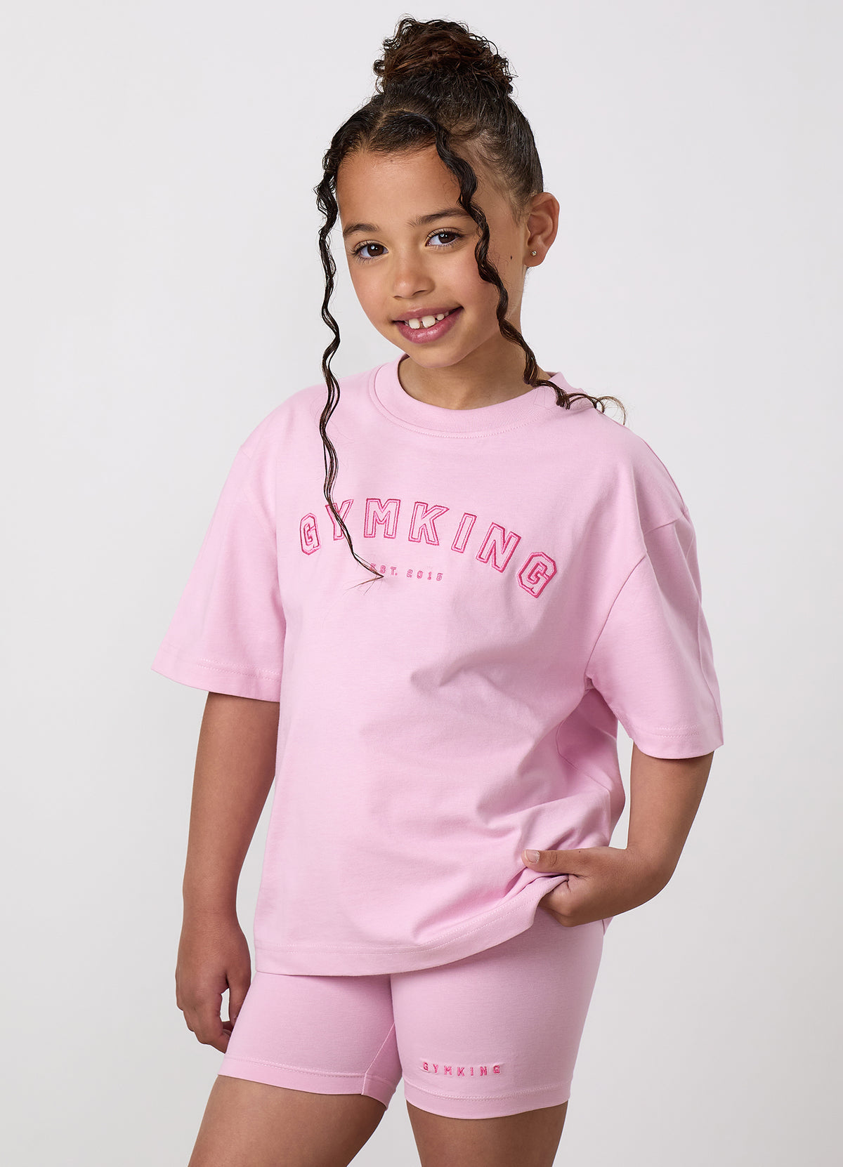 Gym King Older Kids Shadow Boyfriend T-Shirt - Soft Pink/Carnation Pink