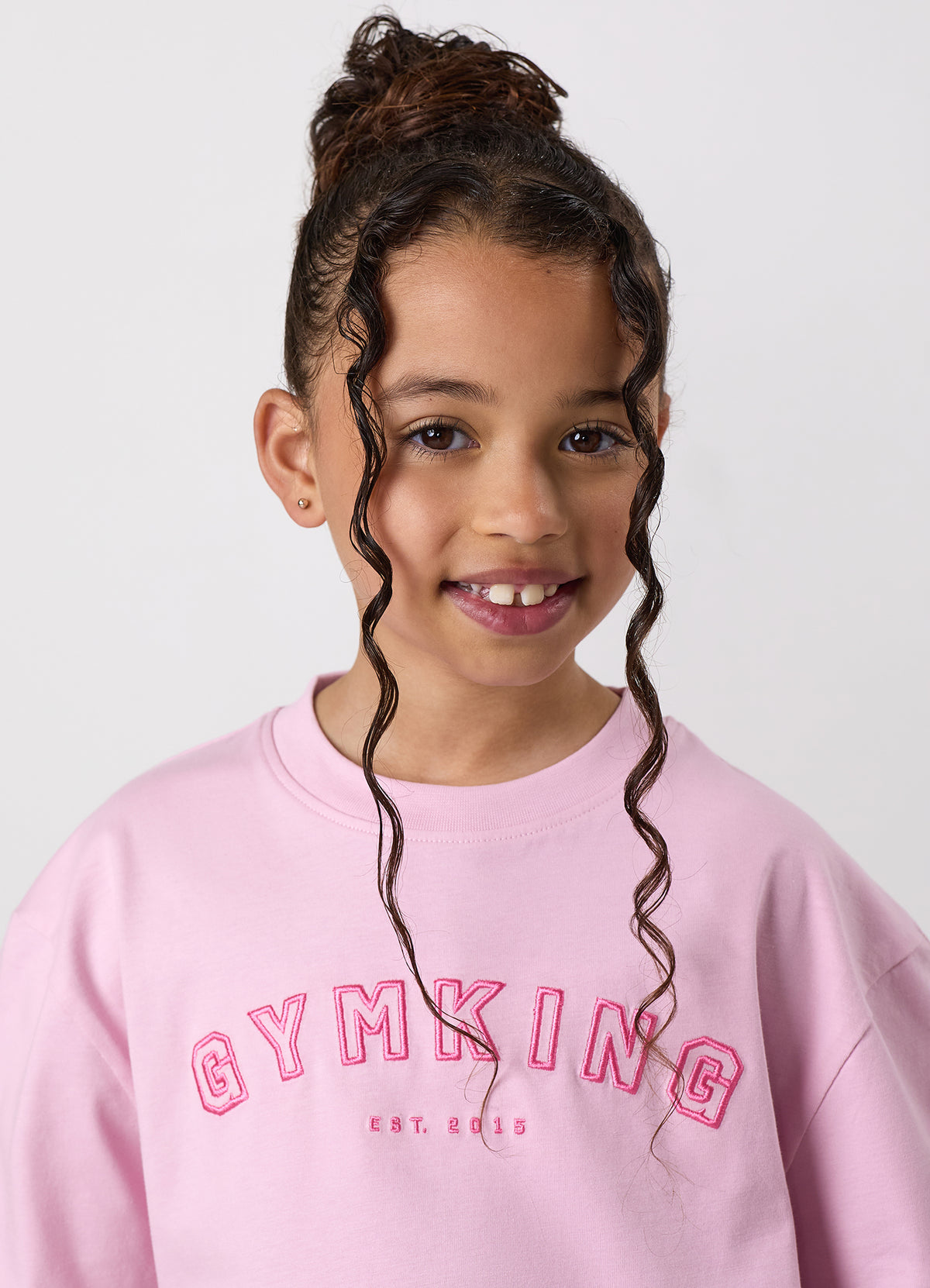 Gym King Younger Kids Shadow Boyfriend T-Shirt - Soft Pink/Carnation Pink