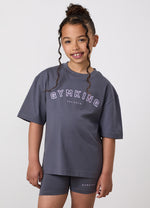 Gym King Younger Kids Shadow Boyfriend T-Shirt - Gunmetal Grey/Hyacinth thumbnail