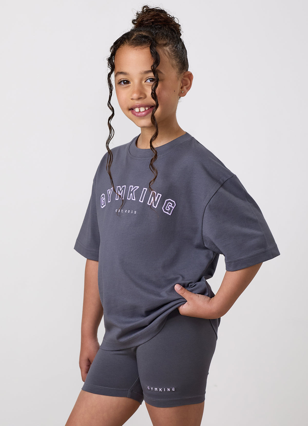 Gym King Older Kids Shadow Boyfriend T-Shirt - Gunmetal Grey/Hyacinth