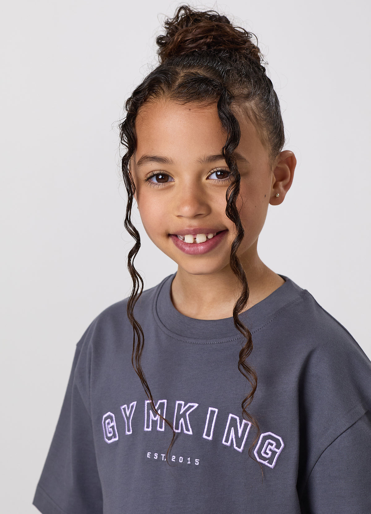 Gym King Older Kids Shadow Boyfriend T-Shirt - Gunmetal Grey/Hyacinth