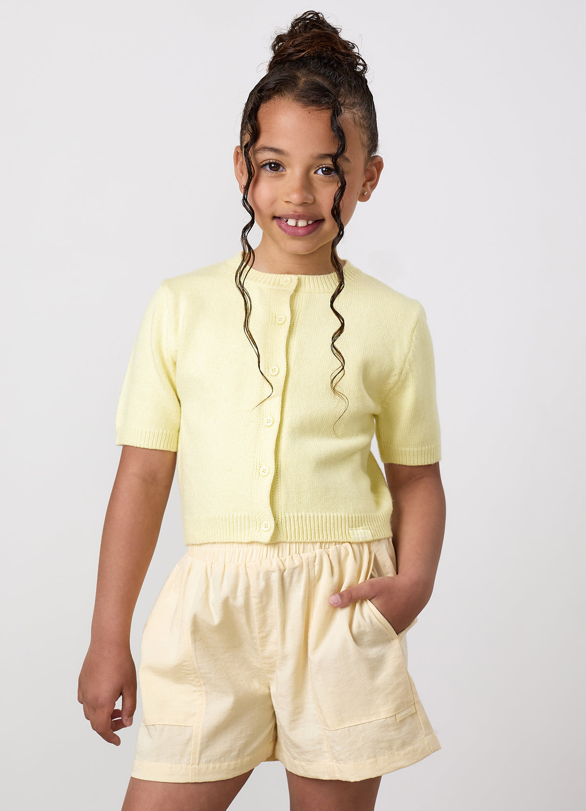 Gym King Younger Kids Short Sleeve Knit Cardigan - Butter Yellow