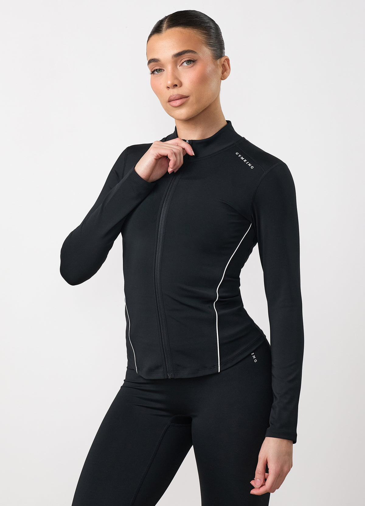Gym King Knockout Piped Full Zip Funnel - Black