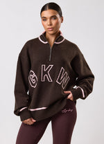 Gym King Knockout Knitted 1/4 Zip Funnel - Espresso thumbnail