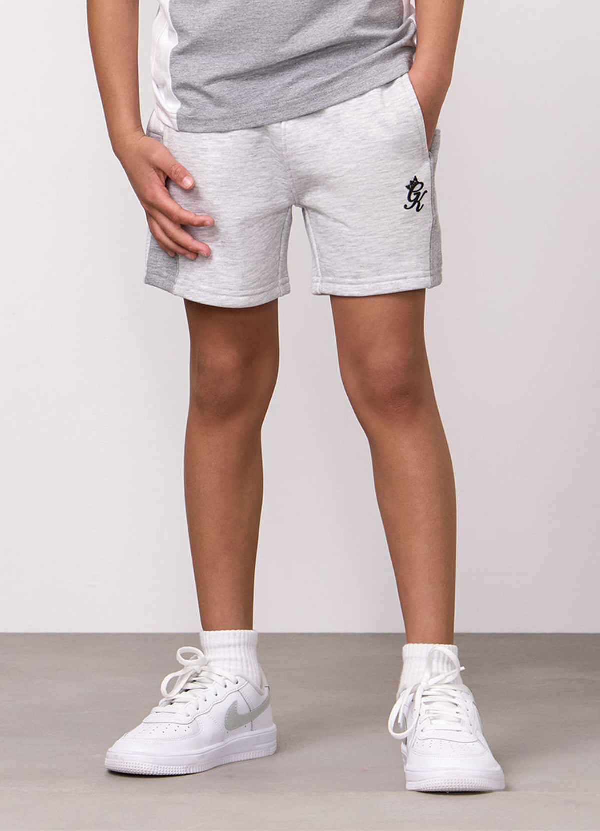 Gym King Older Kids Contrast Panel Short 6" - Snow Marl/Grey Marl/White
