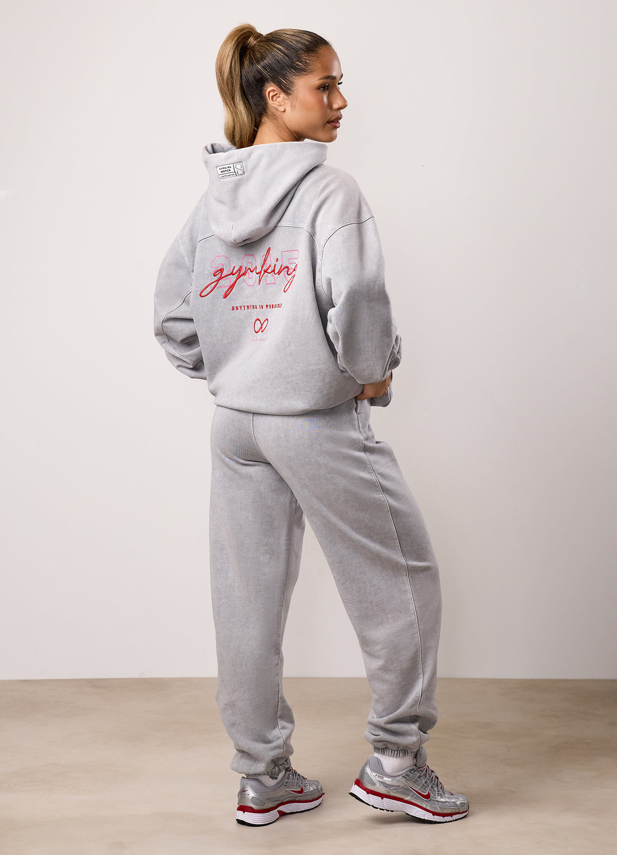 Gym King Limitless Oversized Hood Tracksuit - Washed Light Grey