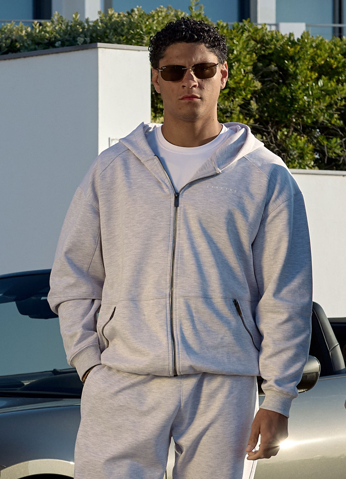 Gym King Linear Travel Full Zip Hoodie - Snow Marl
