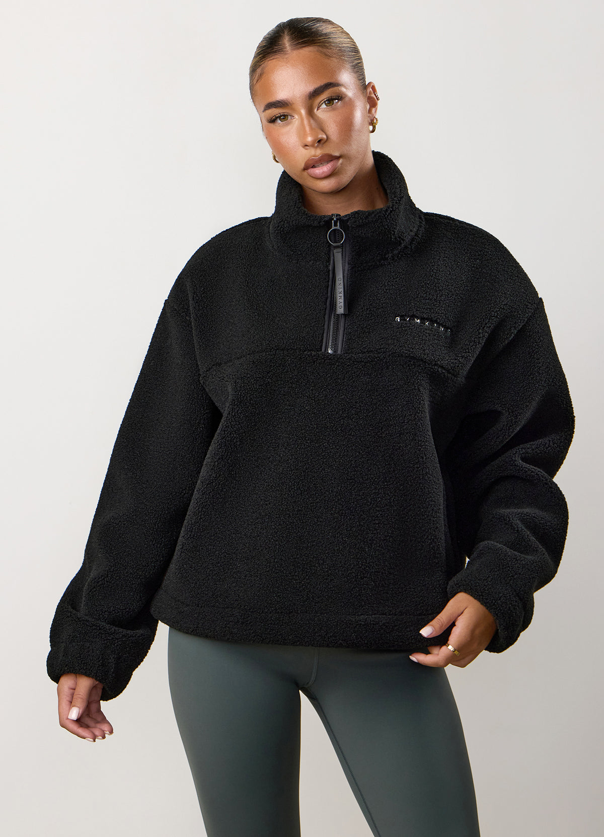 Gym King Linear Borg fleece met 1/4 rits - Zwart