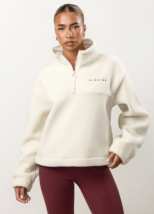 Gym King Linear Borg fleece met 1/4 rits - Crème