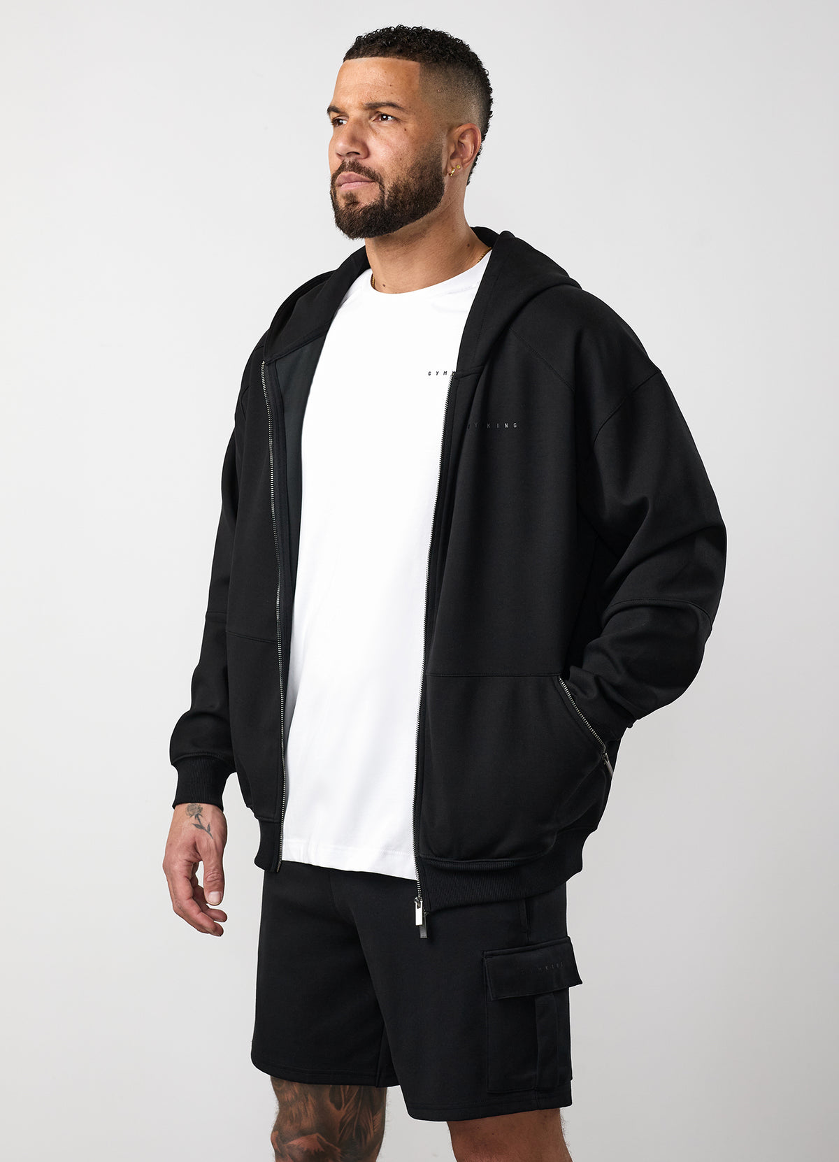 Gym King Hoodie met doorlopende rits en recht model - Zwart