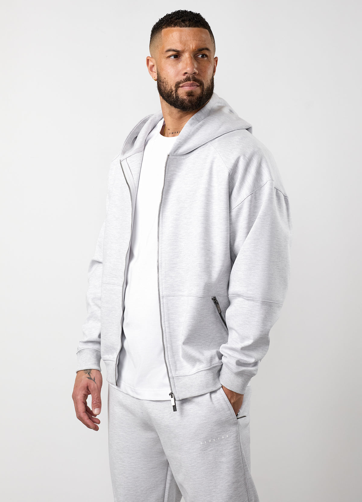Gym King Linear Travel Full Zip Hoodie - Snow Marl