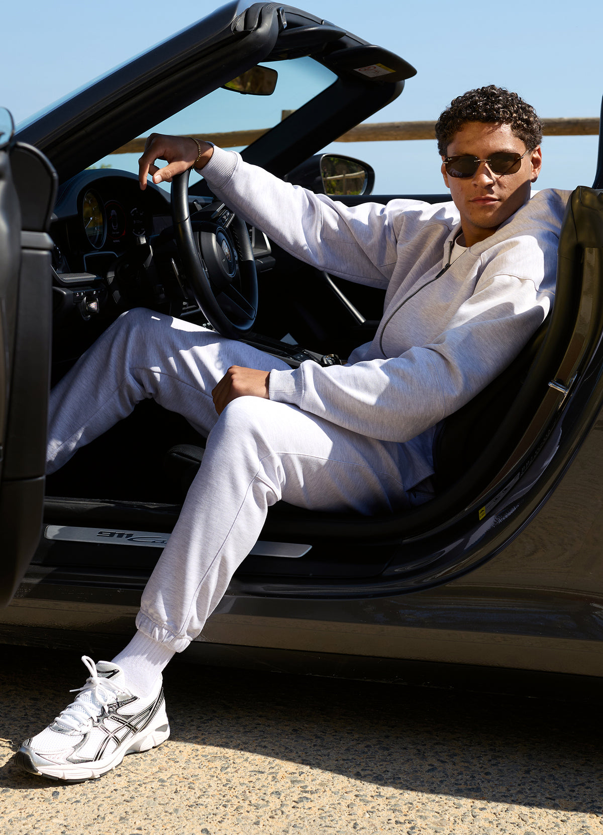 Gym King Linear Travel Full Zip Hood Tracksuit - Snow Marl