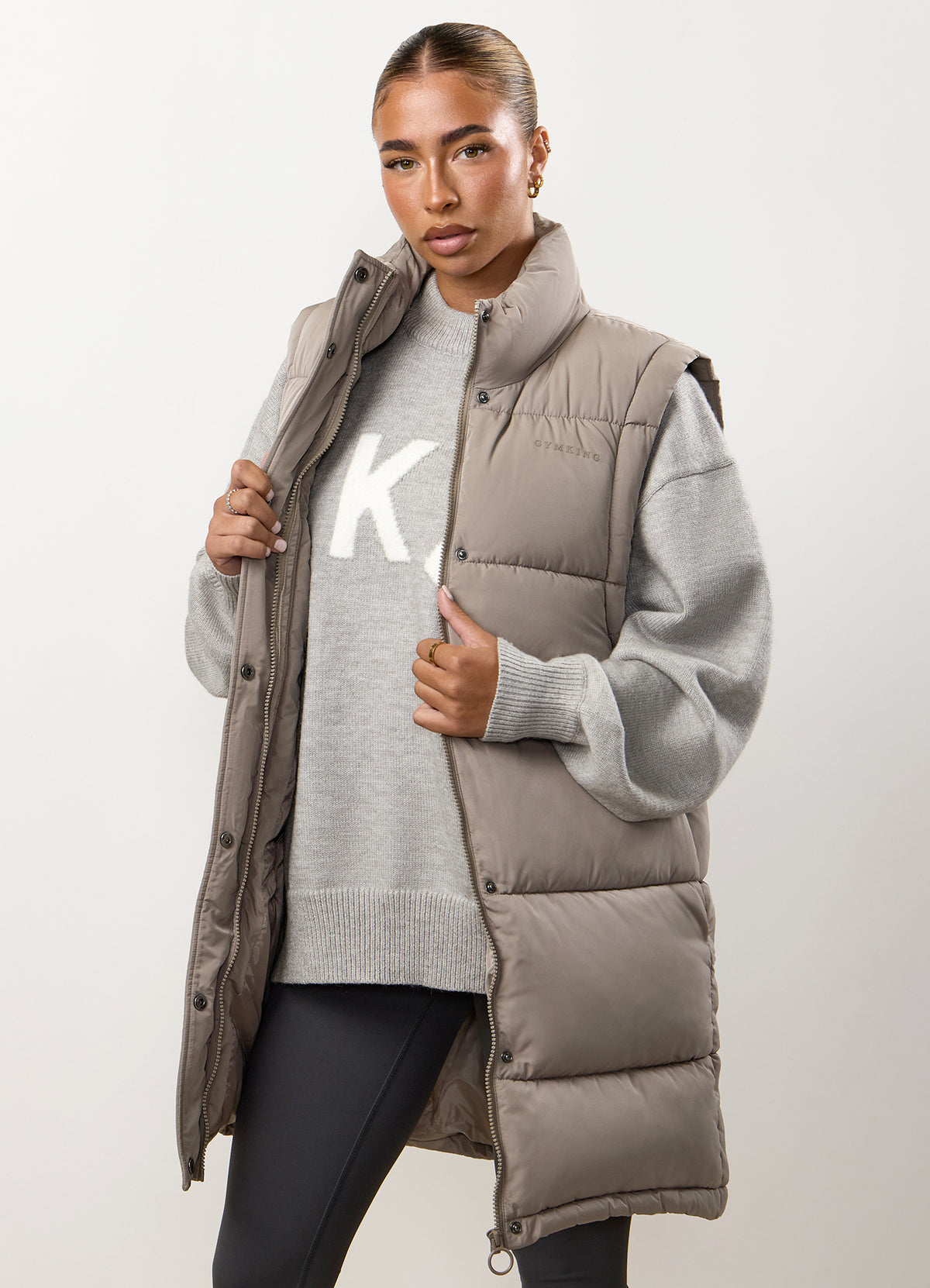 Gym King Gewatteerd lang model vest - Truffle