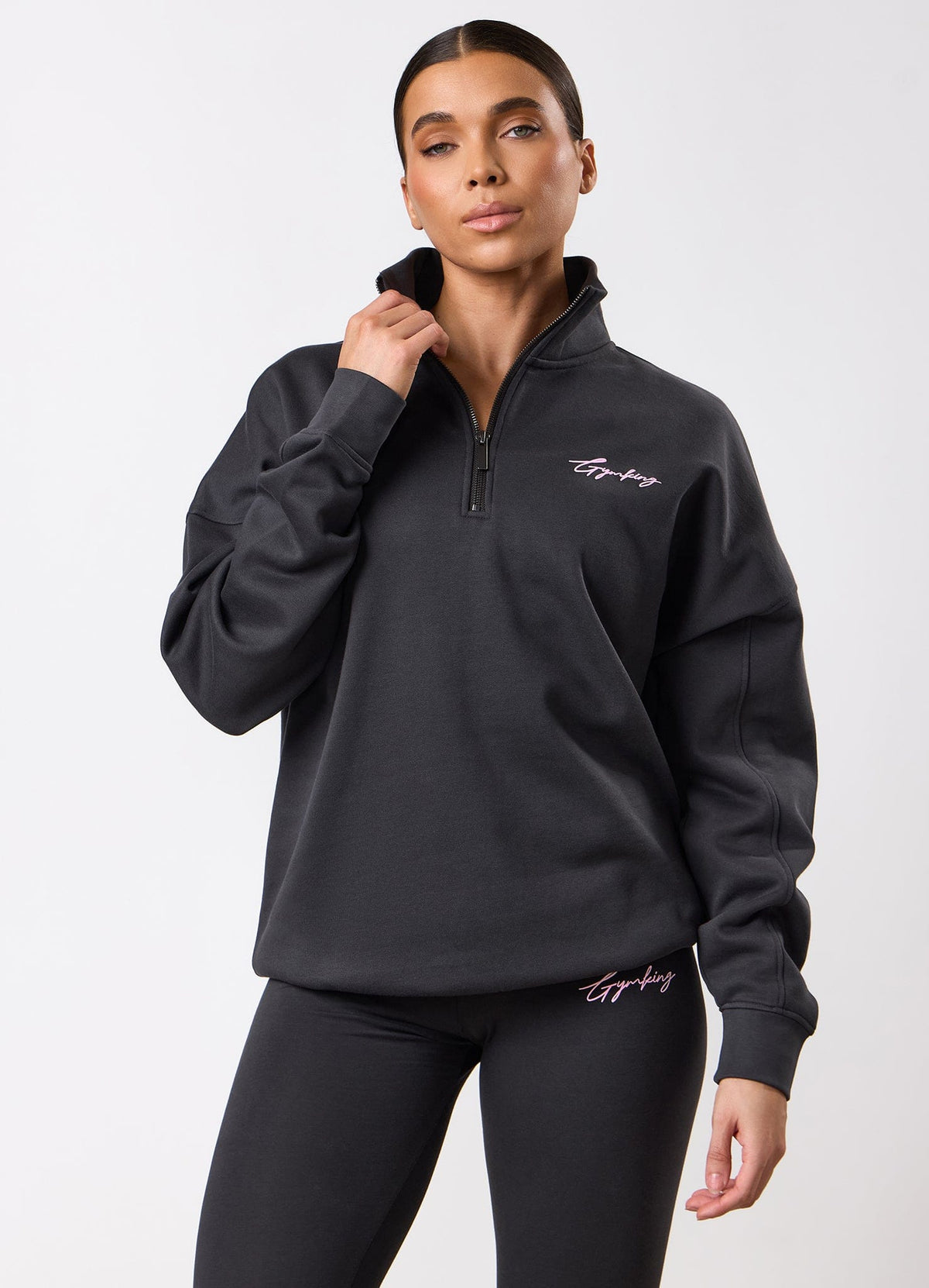 Gym King Script Mindset 1/4 Zip Funnel - Dark Pewter