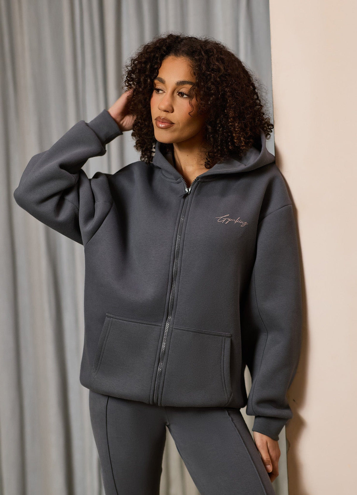 Gym King Poise Oversized Graphic Full Zip Hoodie - Storm Blue
