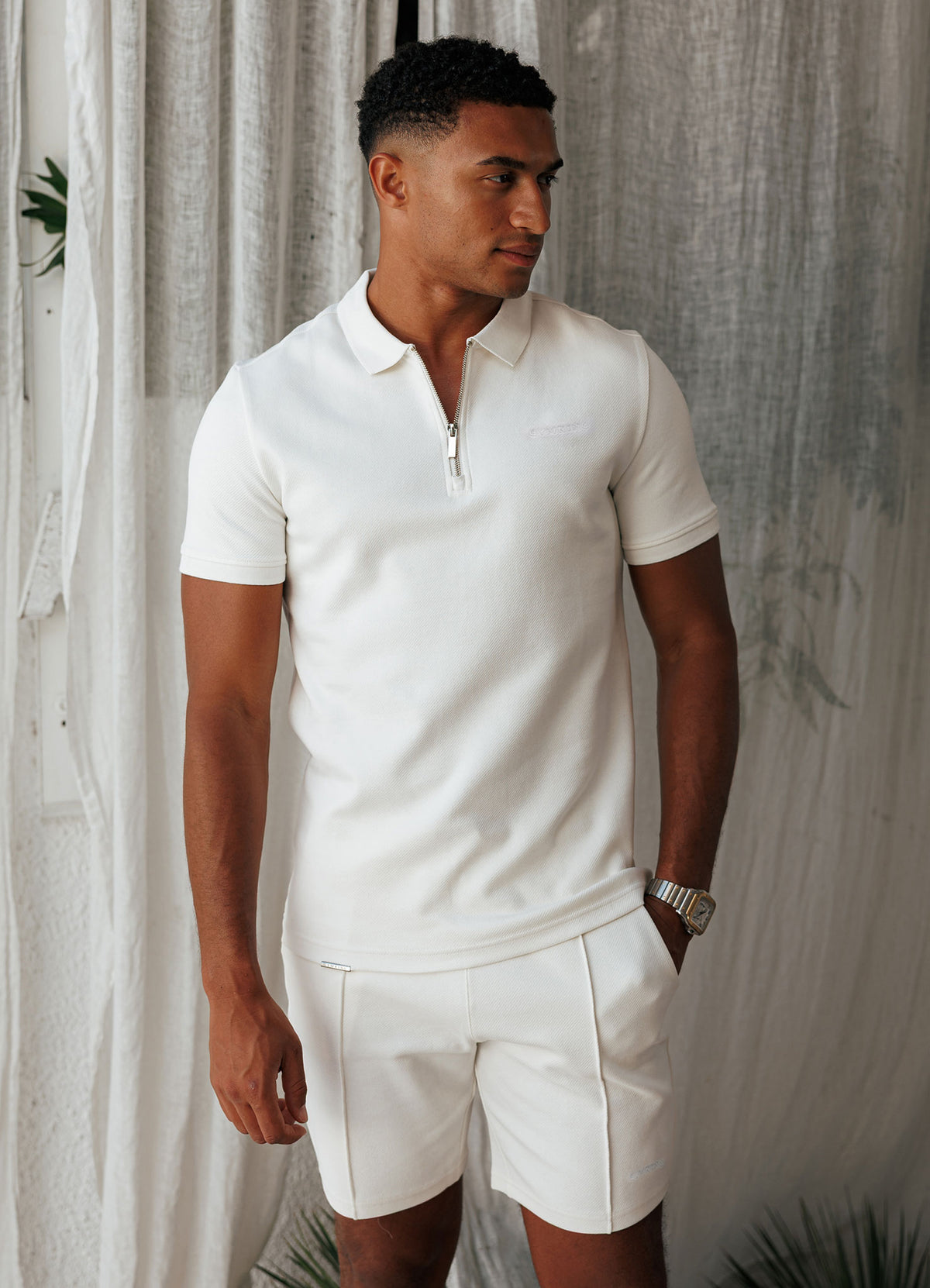Gym King Portals Texture Polo T-Shirt - Cream
