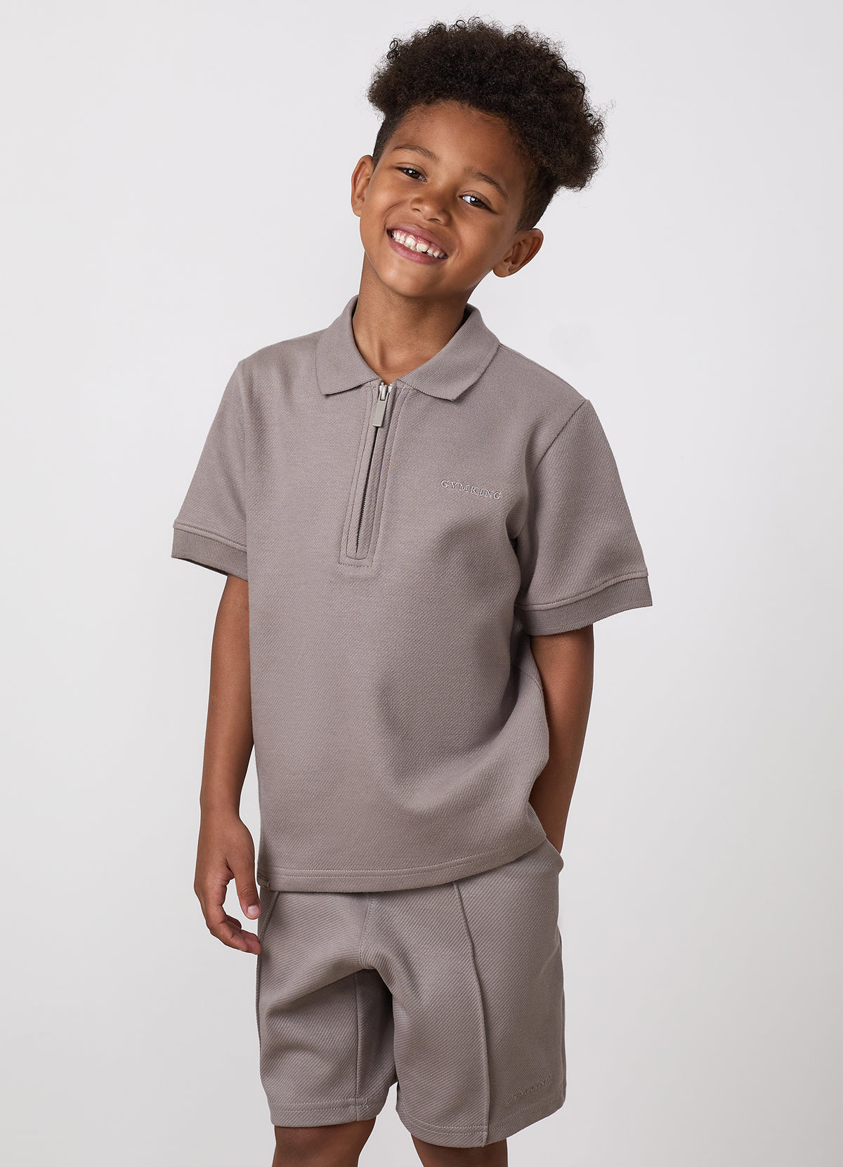 Gym King Older Kids Portals Texture Polo - Clay Grey
