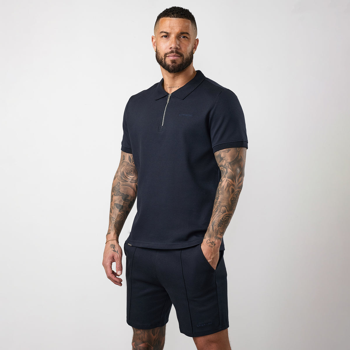 Gym King Portals Texture Polo T-Shirt - Navy