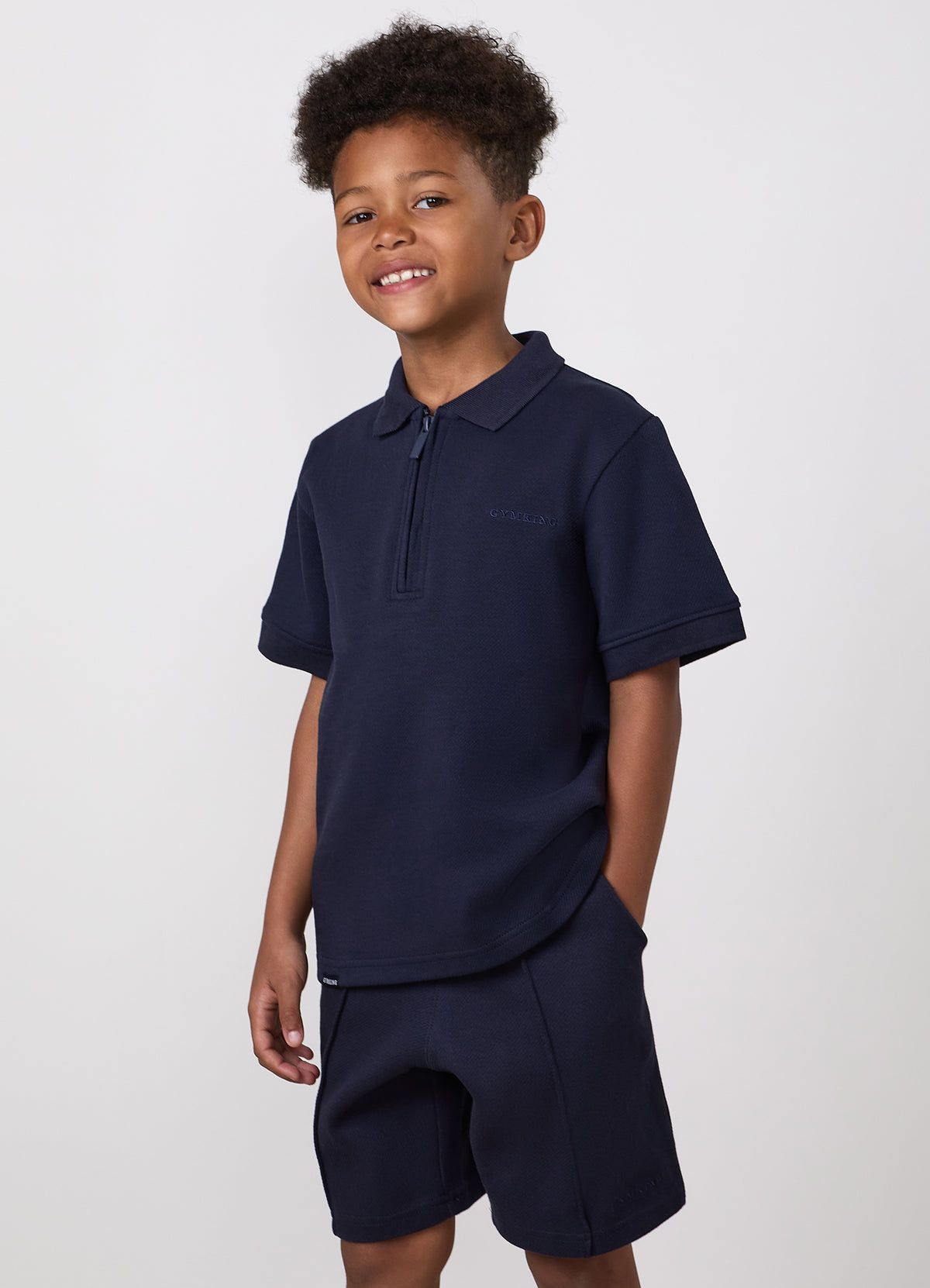 Gym King Older Kids Portals Texture Polo - Navy