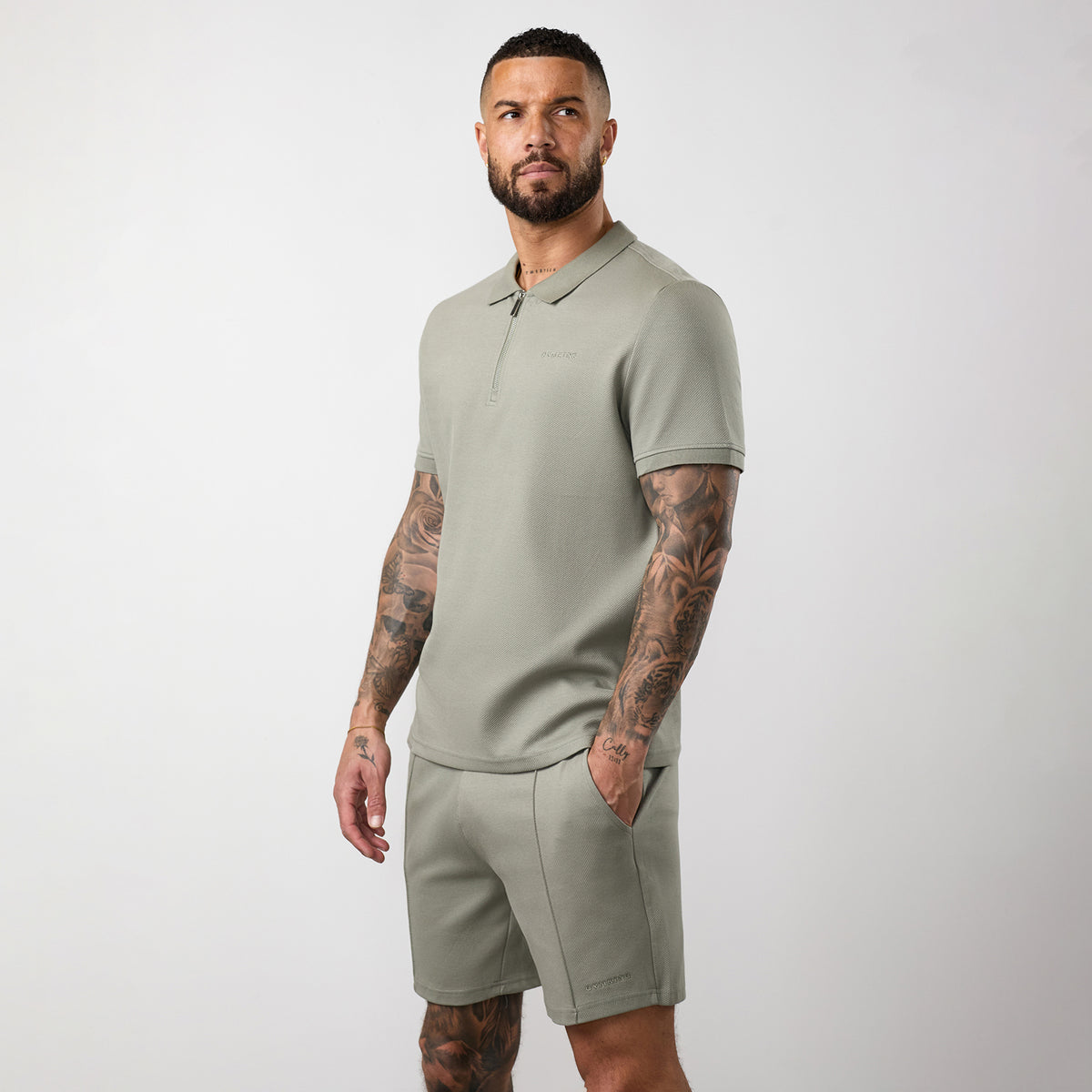 Gym King Portals Texture Polo T-Shirt - Soft Khaki