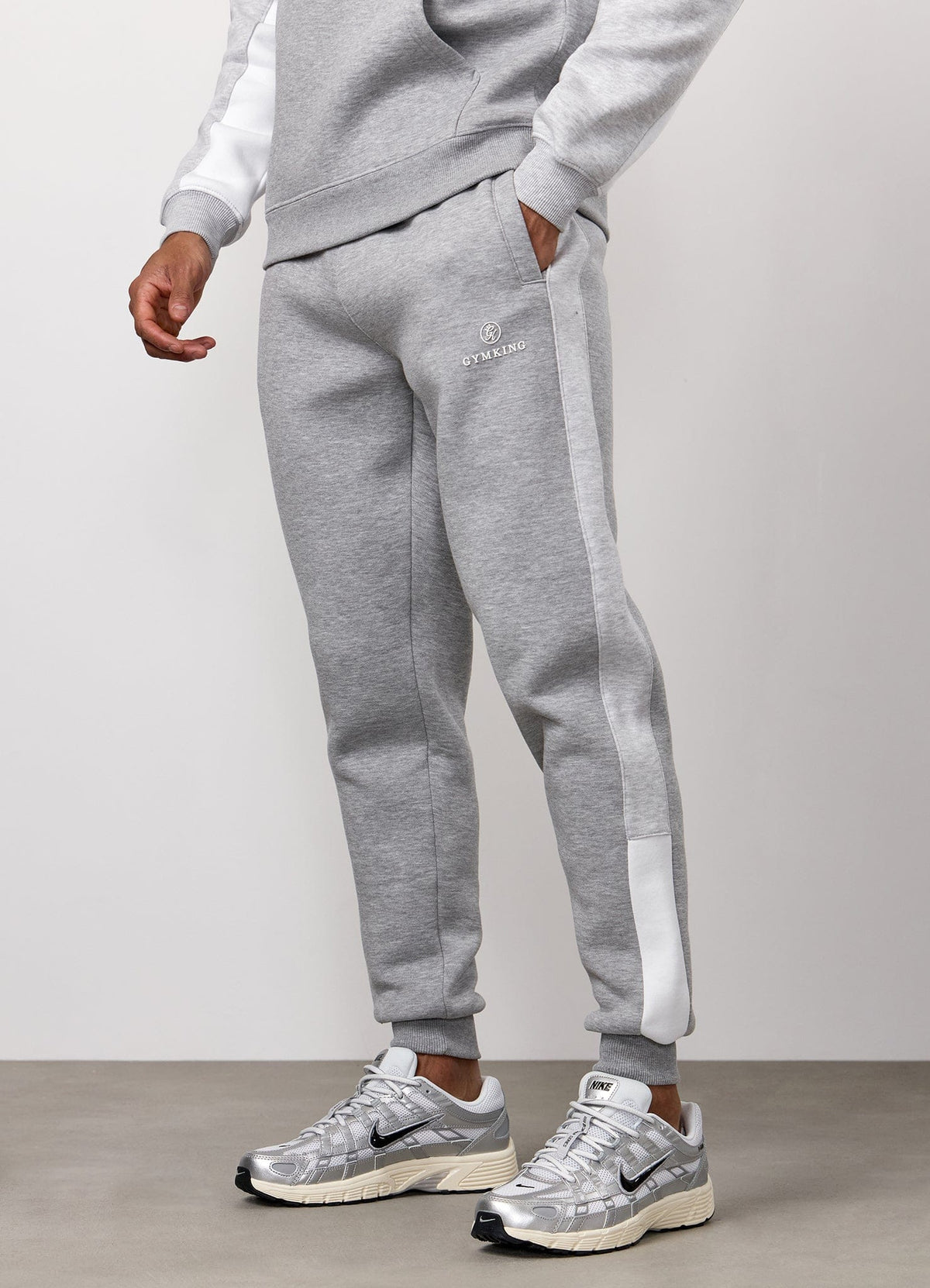 Gym King Power Colour Block Fleece Jogger - Light Grey/Snow Marl/White