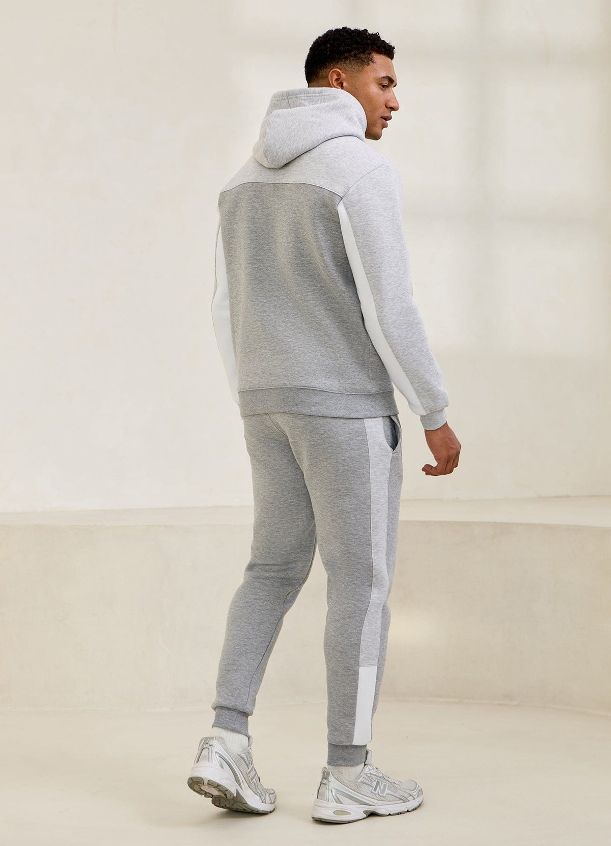 Gym King Power Fleece Hood Tracksuit - Light Grey/Snow Marl/White