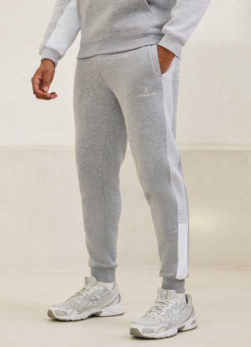 Gym King Power Colour Block fleece-joggingbroek - Lichtgrijs/Sneeuwwit gemêleerd/Wit
