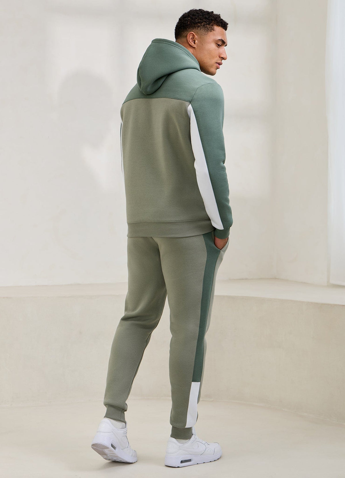 Gym King Power Fleece Hood Tracksuit - Soft Khaki/Fern Green/White