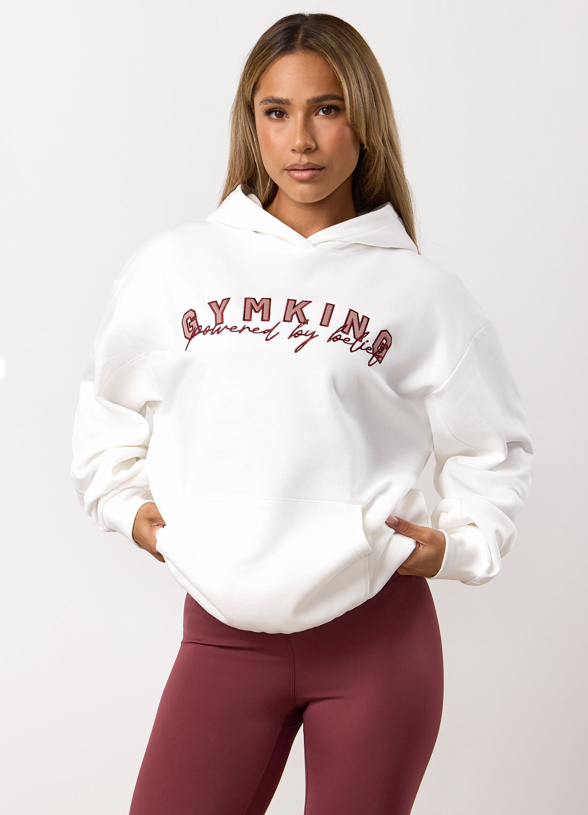 Gym King Powered By Belief Relaxed Fit Hoodie - Cream