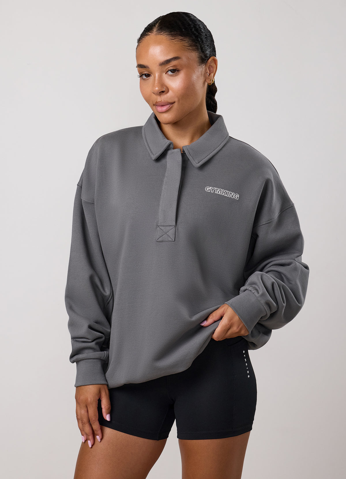 Gym King Sweatshirt met nauw aansluitende kraag - Lava Grey