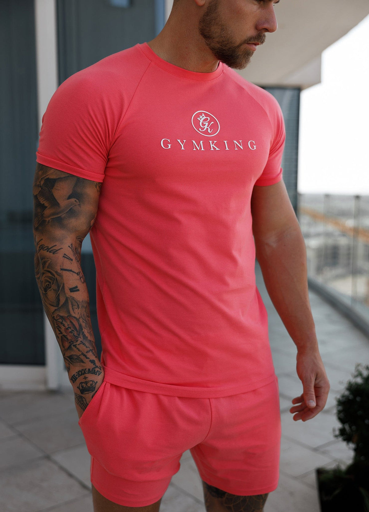 Gym King Pro Jersey Tee Coral men’s soft, breathable relaxed-fit T‑shirt for casual wear and holidays
