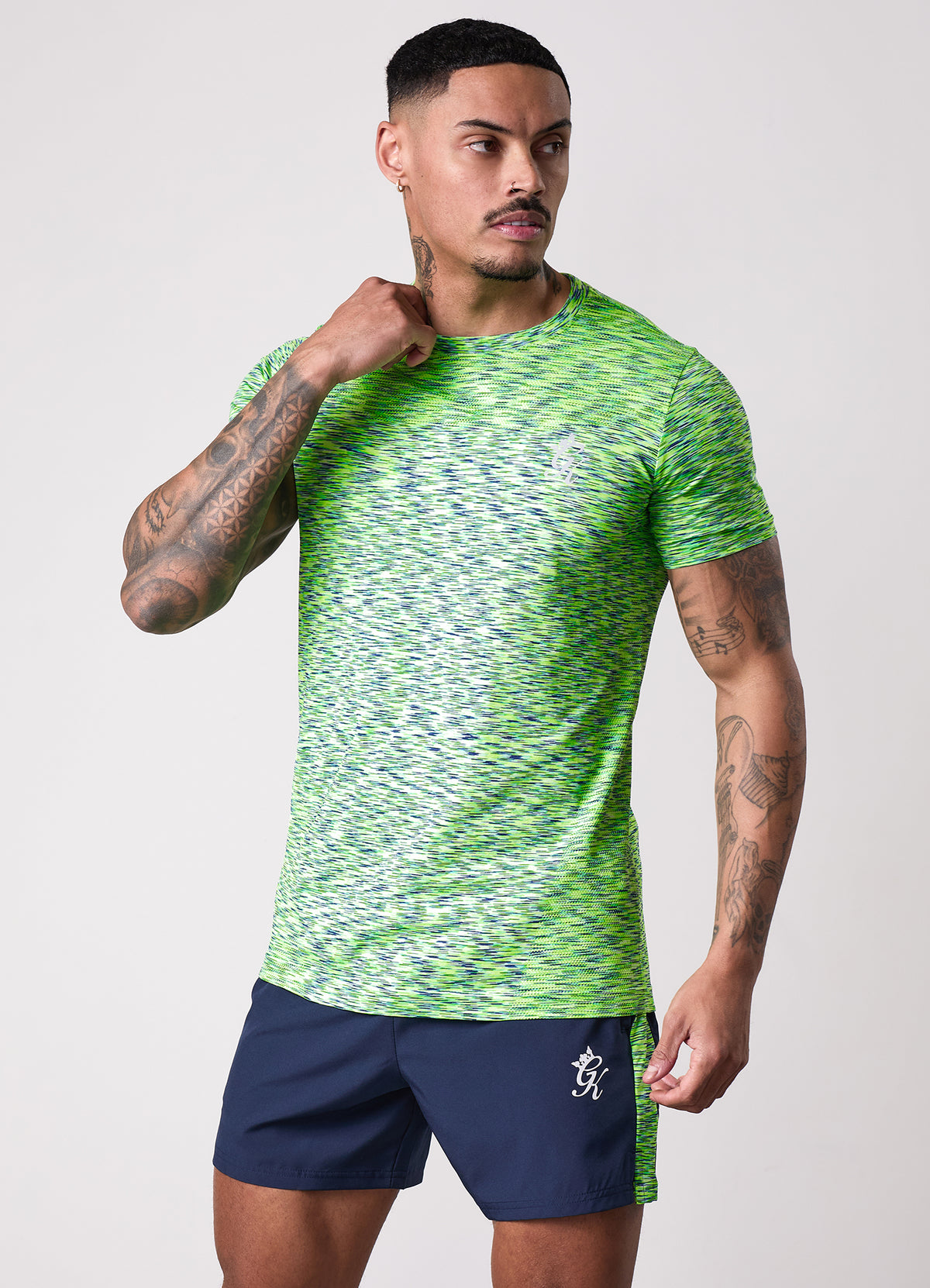Gym King Energy Seamless Space Dye T-Shirt - Lime/Navy Grindle