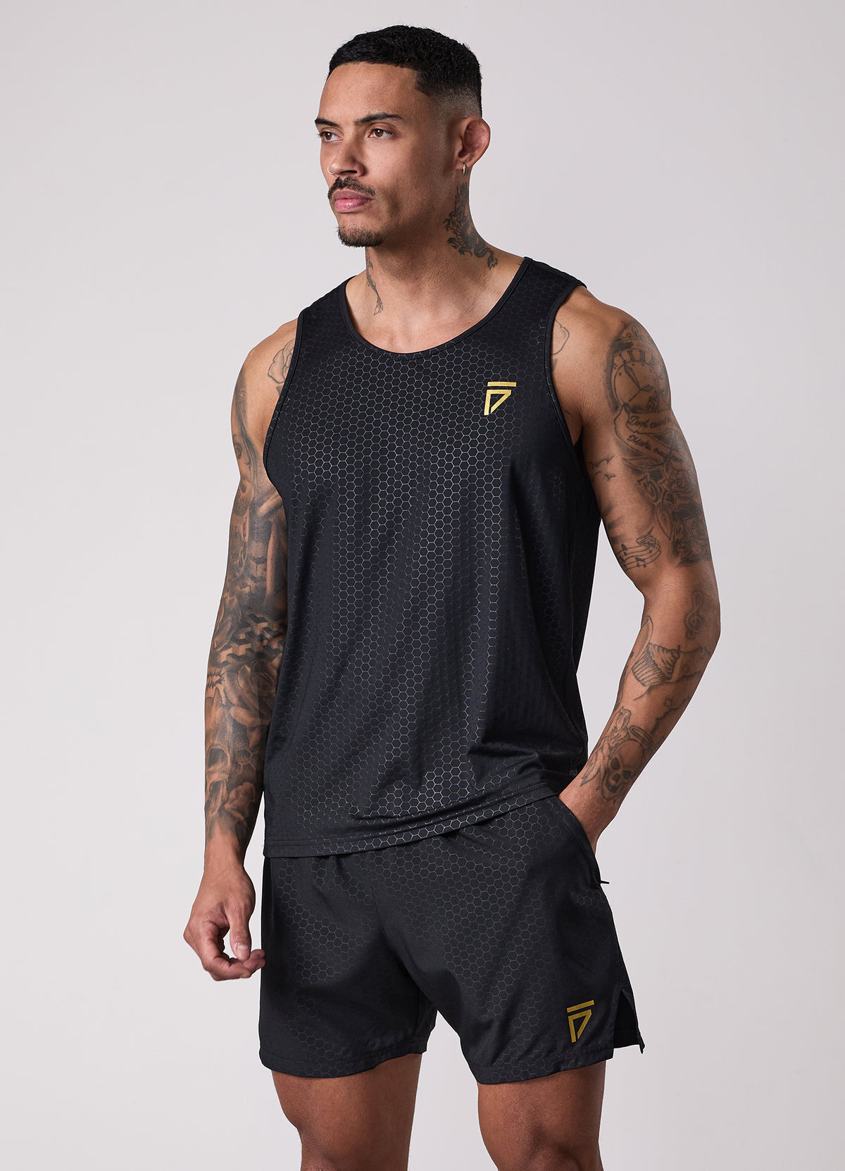 Gym King Fight Division Debossed Training Vest - Black/Gold
