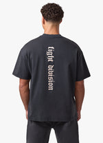Gym King Fight Division T-shirt met gewassen gotische rugprint - Zwarte miniatuurafbeelding