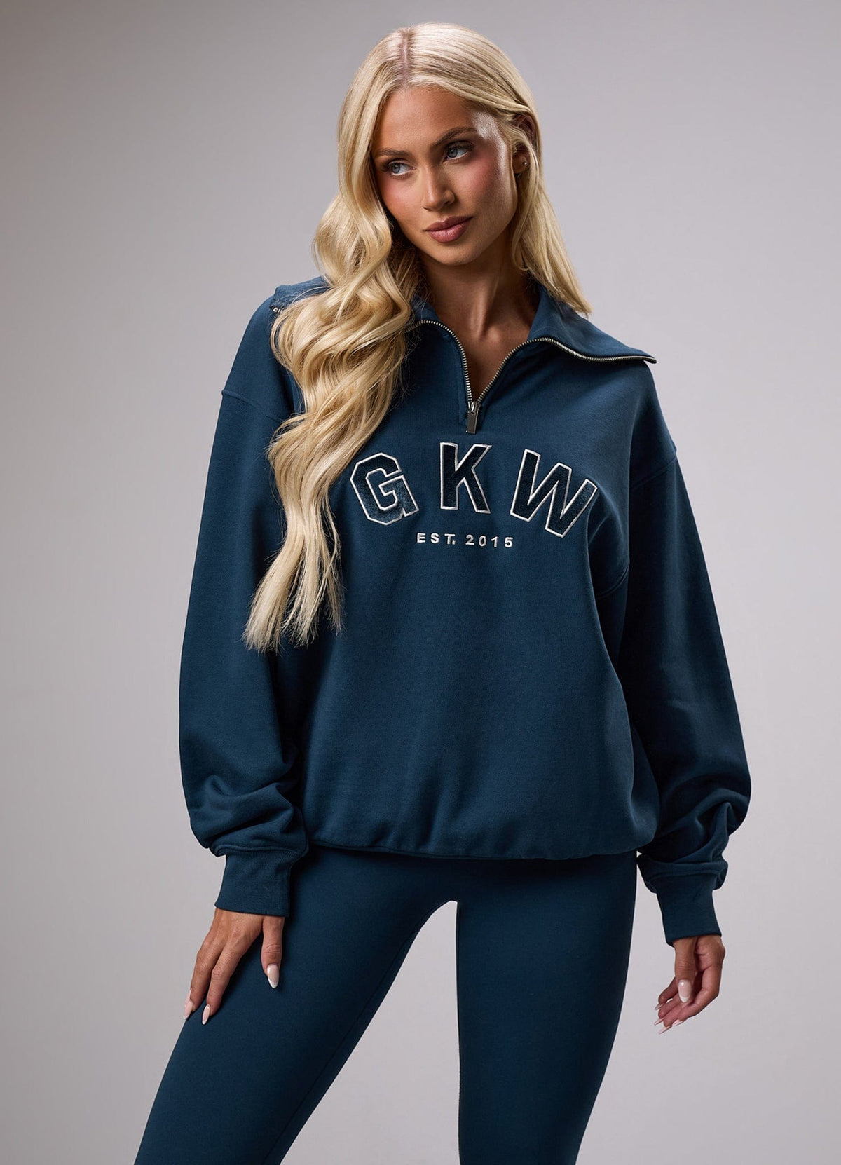 GKW Sports Luxe trechterhals met geribbelde kraag - Rijkblauw