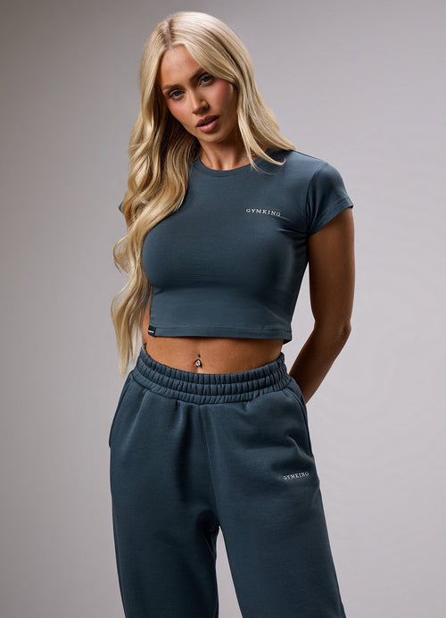 Gym King 365 Crop Fitted T-Shirt - Blue Grey