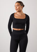 Gym King 365 Rib Long Sleeve Crop Tee - Black thumbnail