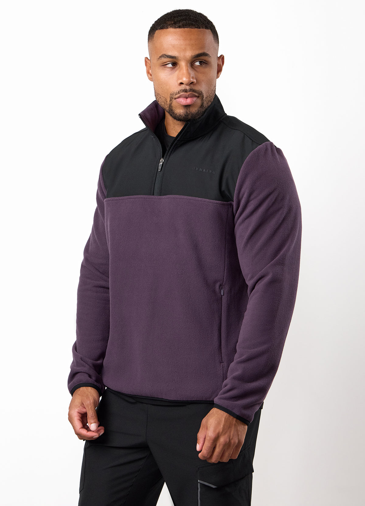 Gym King Linear 1/4 Zip Polar Fleece - Black/Aubergine