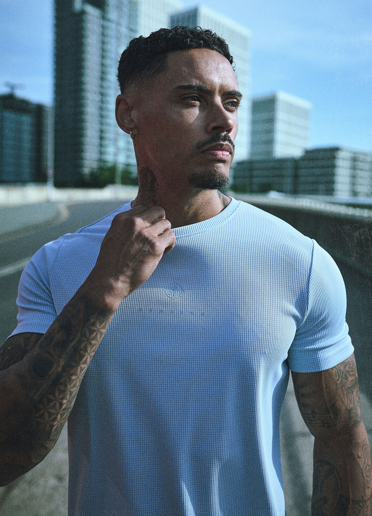 Gym King Rebellion Echo AOP T-Shirt - Sky Blue