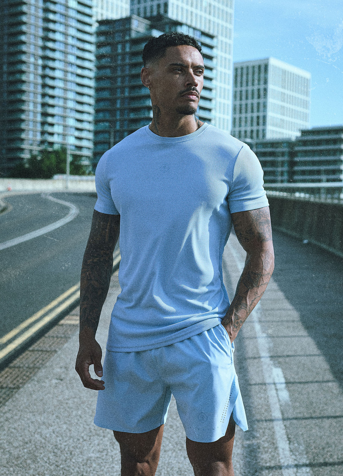 Gym King Rebellion Echo AOP T-Shirt - Sky Blue