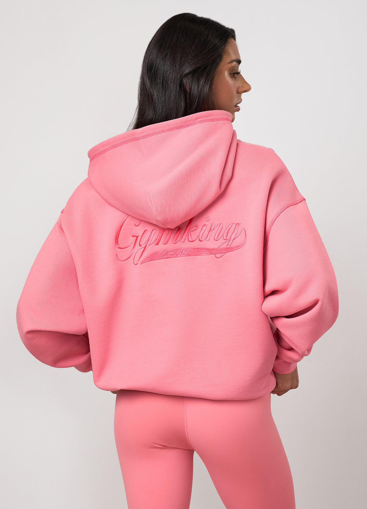 Gym King Renew Flatlock Full Zip Hoodie - Coral Punch