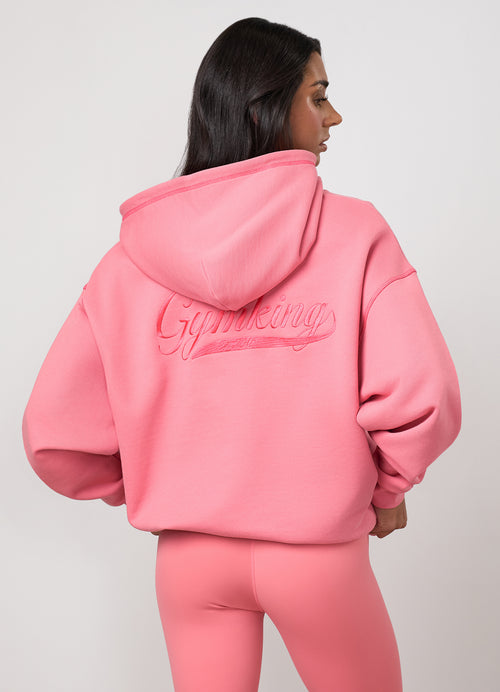 Gym King Renew Flatlock Full Zip Hoodie - Coral Punch