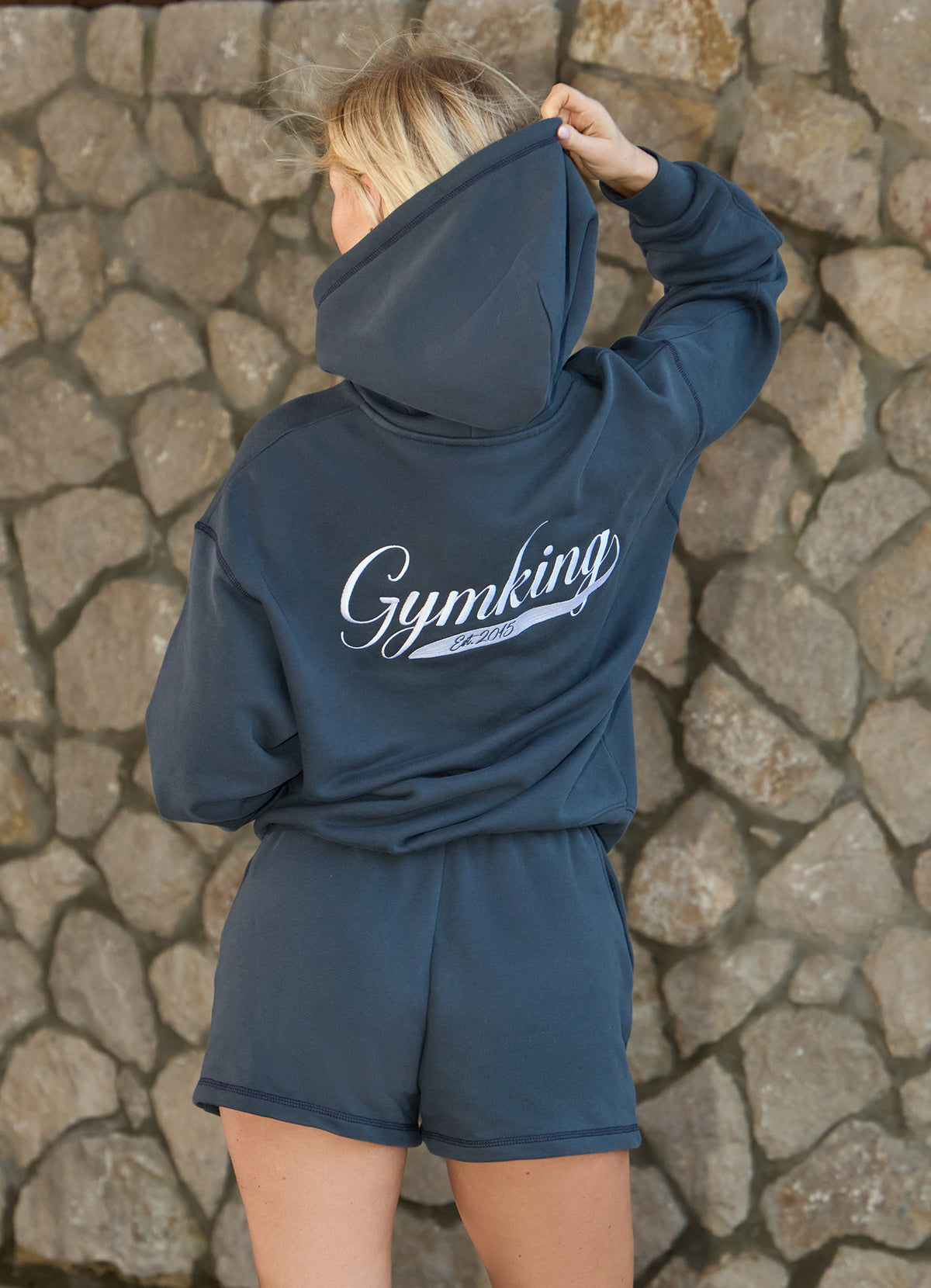 Gym King Renew Flatlock Hoodie and Shorts - Midnight Blue